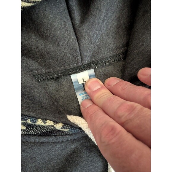 Ecuador Aztec Hoodie Pullover Wool Blend Blue Footed Design Handmade Alpaca L - Picture 6 of 12